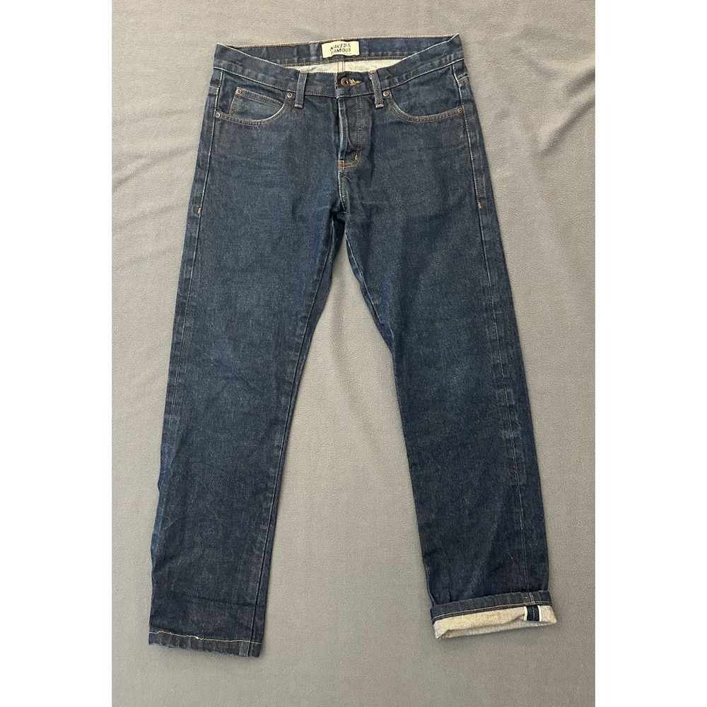 Naked & Famous Jeans Mens Blue Selvedge Skinny Guy Button Fly Fits 33x29
